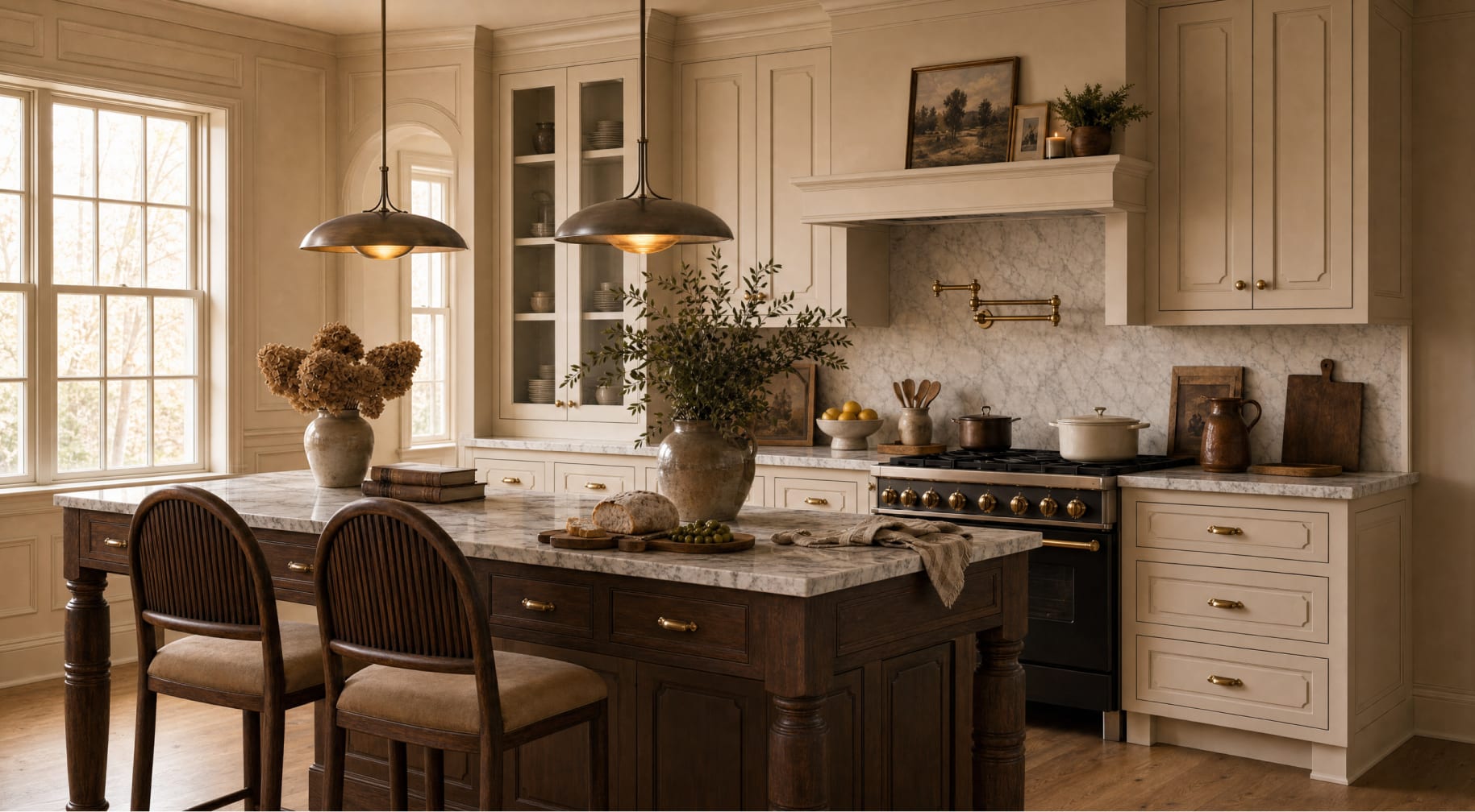Warm traditional kitchen with custom cabinetry